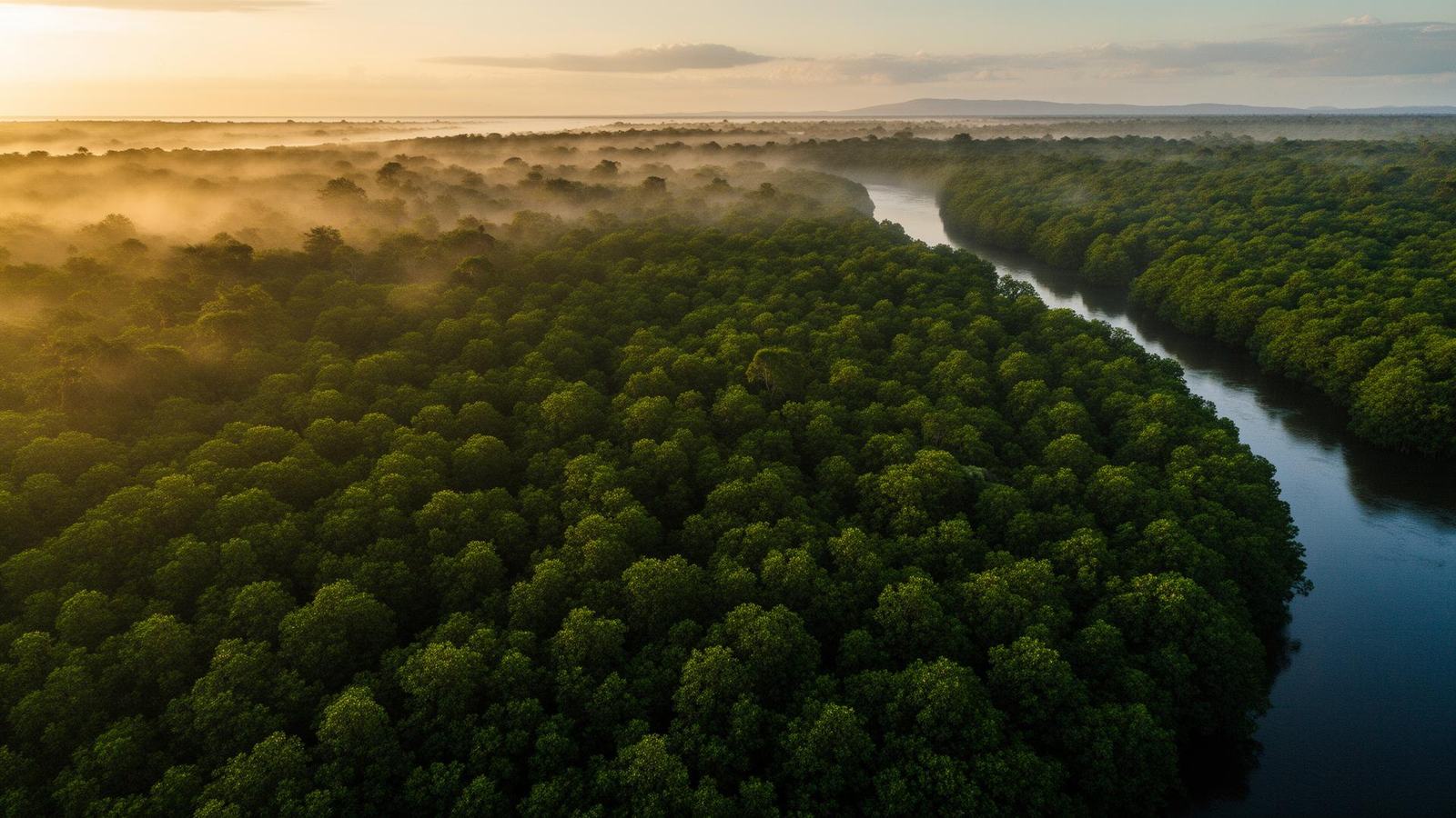 Aerial view of mangrove forest in The Gambia